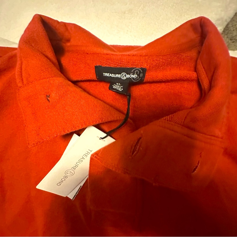 NWT- TREASURE & BOND MENS 3 BUTTON THICK COTTON POLO SIZE XL COLOR RUST SPICE
